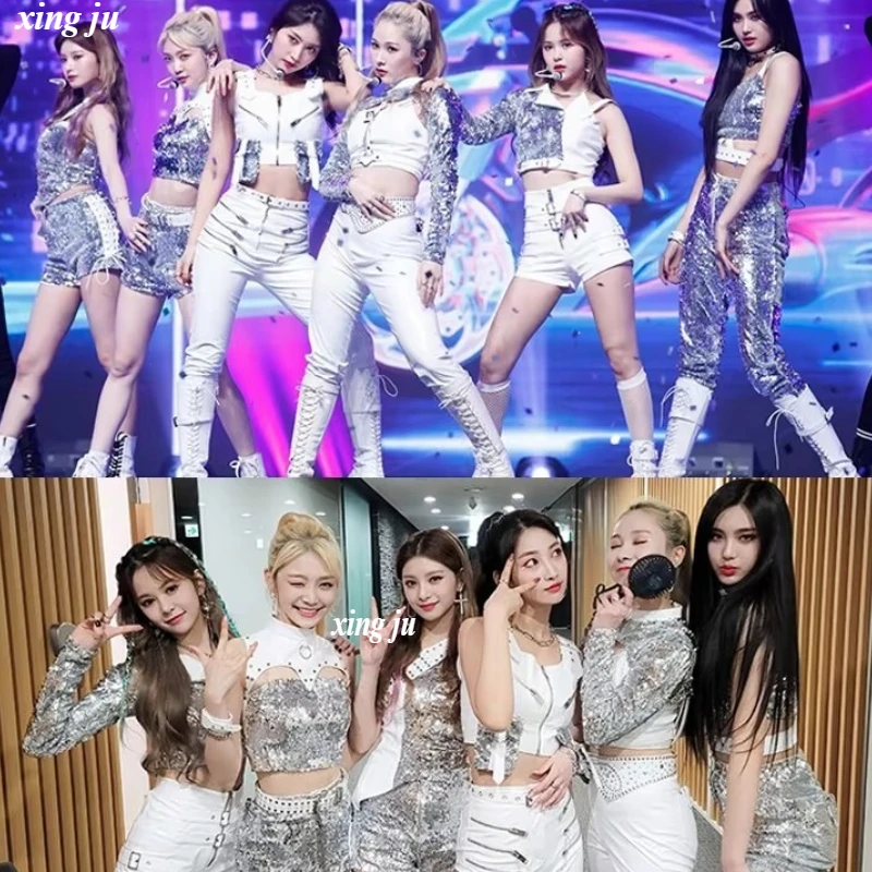 

New Jazz Dance Clothing Korean Women Group Stage Performance Costumes Silver Sequin Outfits Nightclub Female Sexy Dance Clothes