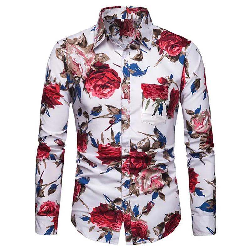 Men\'s new long sleeve shirt printed casual slim free ironing top Spring and summer trend fashion boy cool comfortable and neat