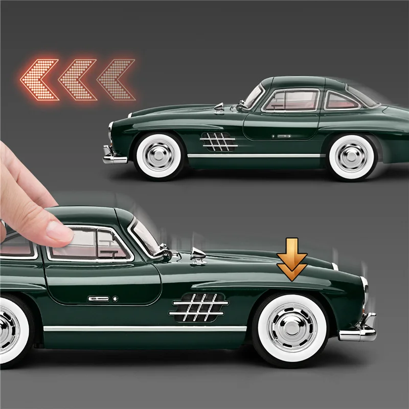1:18 300SL Alloy Classic Sports Car Model Diecasts Metal Retro Old Vehicles Car Model High Simulation Sound Light Kids Toys Gift