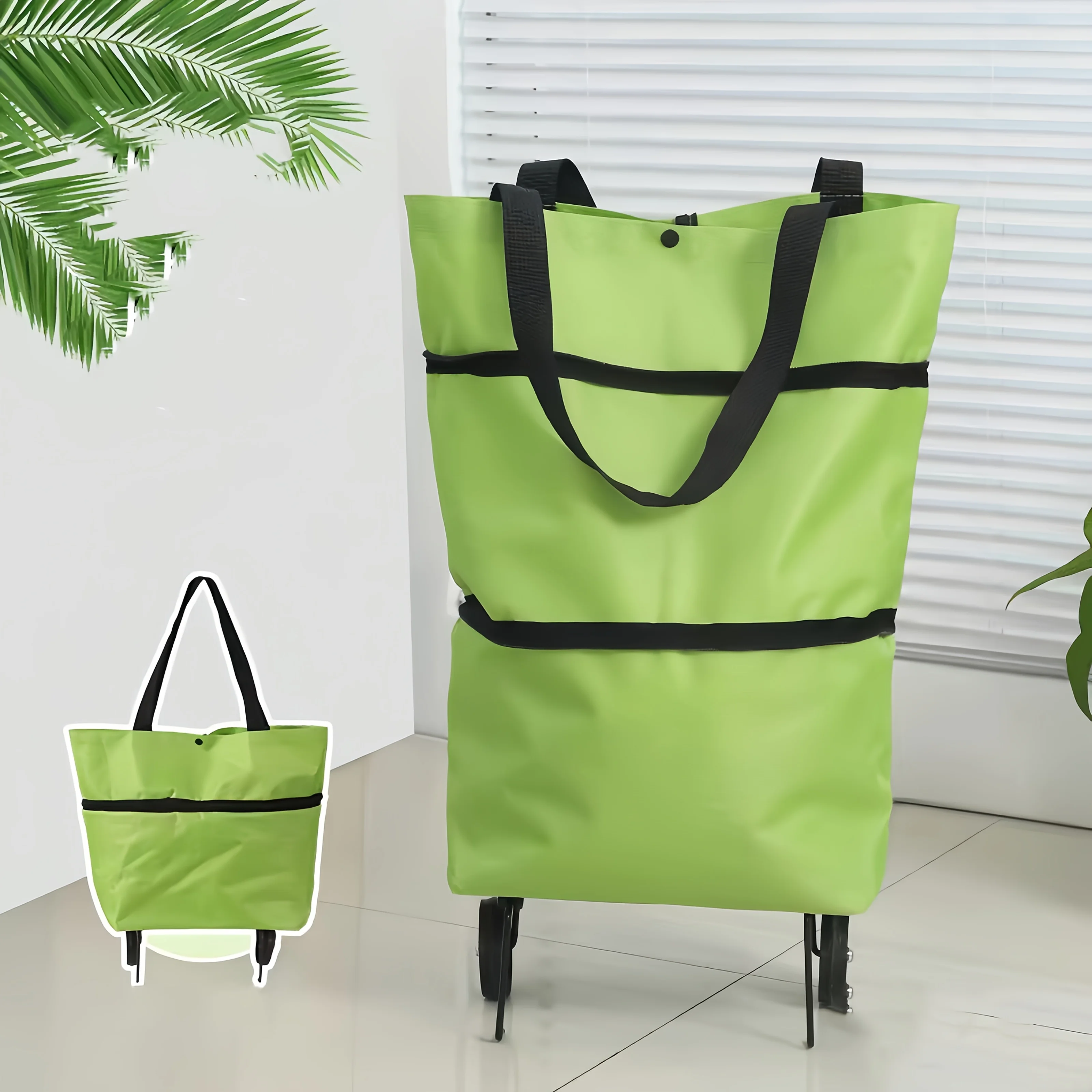 A portable influencer shopping bag, small trolley, foldable lightweight delivery pickup storage bag with wheels