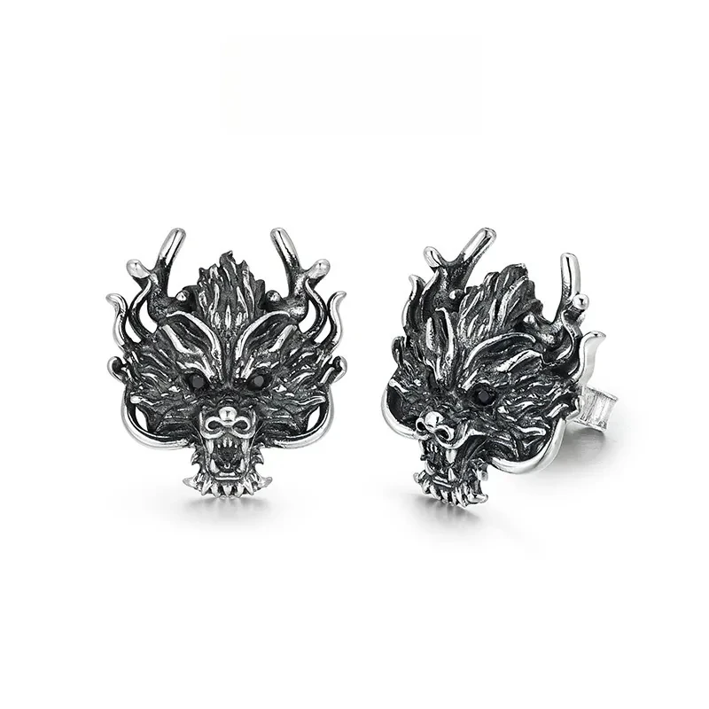 Ethnic Style Elements Retro Silver Color Dragon Earrings Men's Hip Hop Fashion Rock Nightclub DJ Band Jewelry Earrings Jewelry