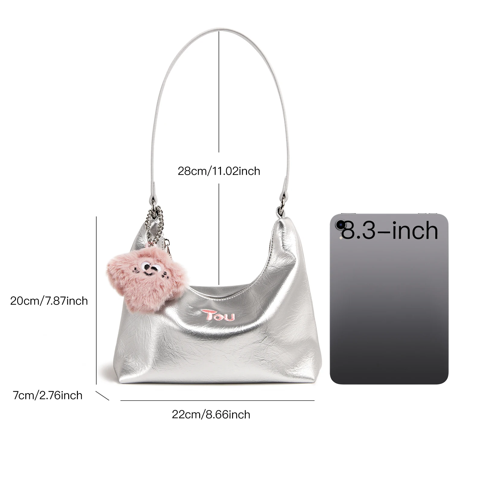 TOUTOU Women Tote Bag Original Unique High End Silver Underarm Shoulder Bag Versatile and Fashionable Clay Handbag PU Leather