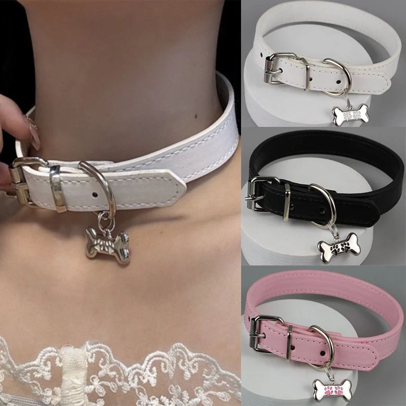 Dog Claw Bone Choker Punk Necklaces Collar Chains for Women Girls Trendy Sweet Cool PU Leather Charms Choker Y2K Jewelry Gifts
