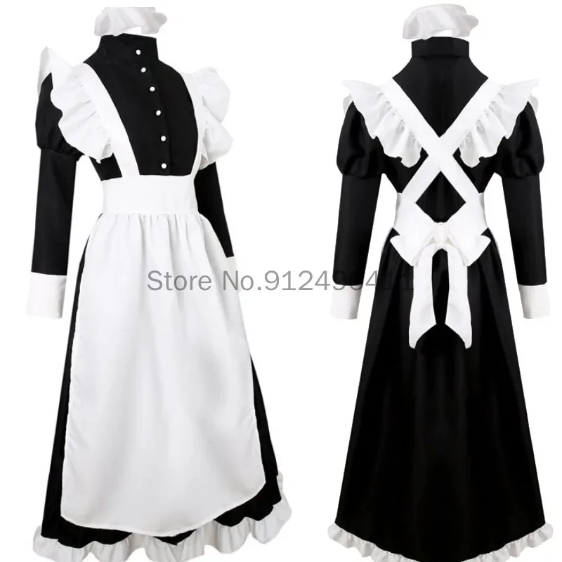 Women Lolita Maid Dress Cosplay Animation World Cafeteria Cafe Dress Long Maid Black and White Dress Masculin Costume