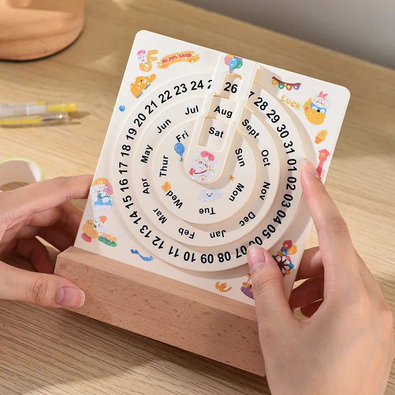 

2025 Kawaii Wooden Perpetual Calendar Manual Table Calendar Desktop Decoration School Stationery