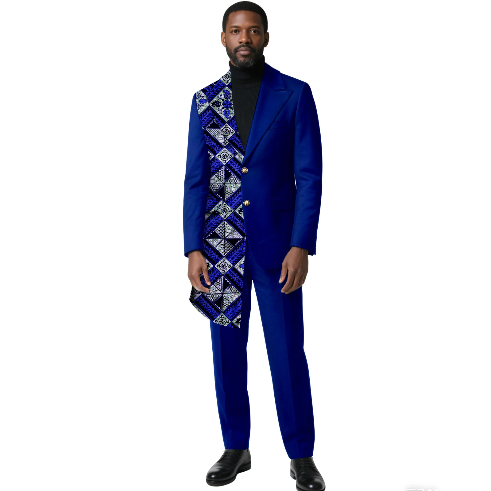 Men's African Suit Patchwork Kente Top Jackets and Pants 2 Piece Sets Outfits Dashiki Attire Clothing