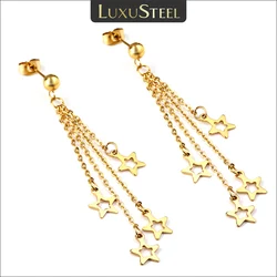 LUXUSTEEL Trendy Star Long Tassel Drop Earrings For Women Girls Gold Plated Stainless Steel Dangle Earrings Korean Jewelry Gifts