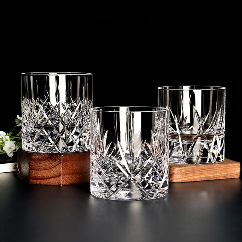 260ml Whisky Crystal Glass Hand Engraved Whiskey Wine Glass Light Luxury Spirits Cup Home Bar High-End Wine Set Beer Steins