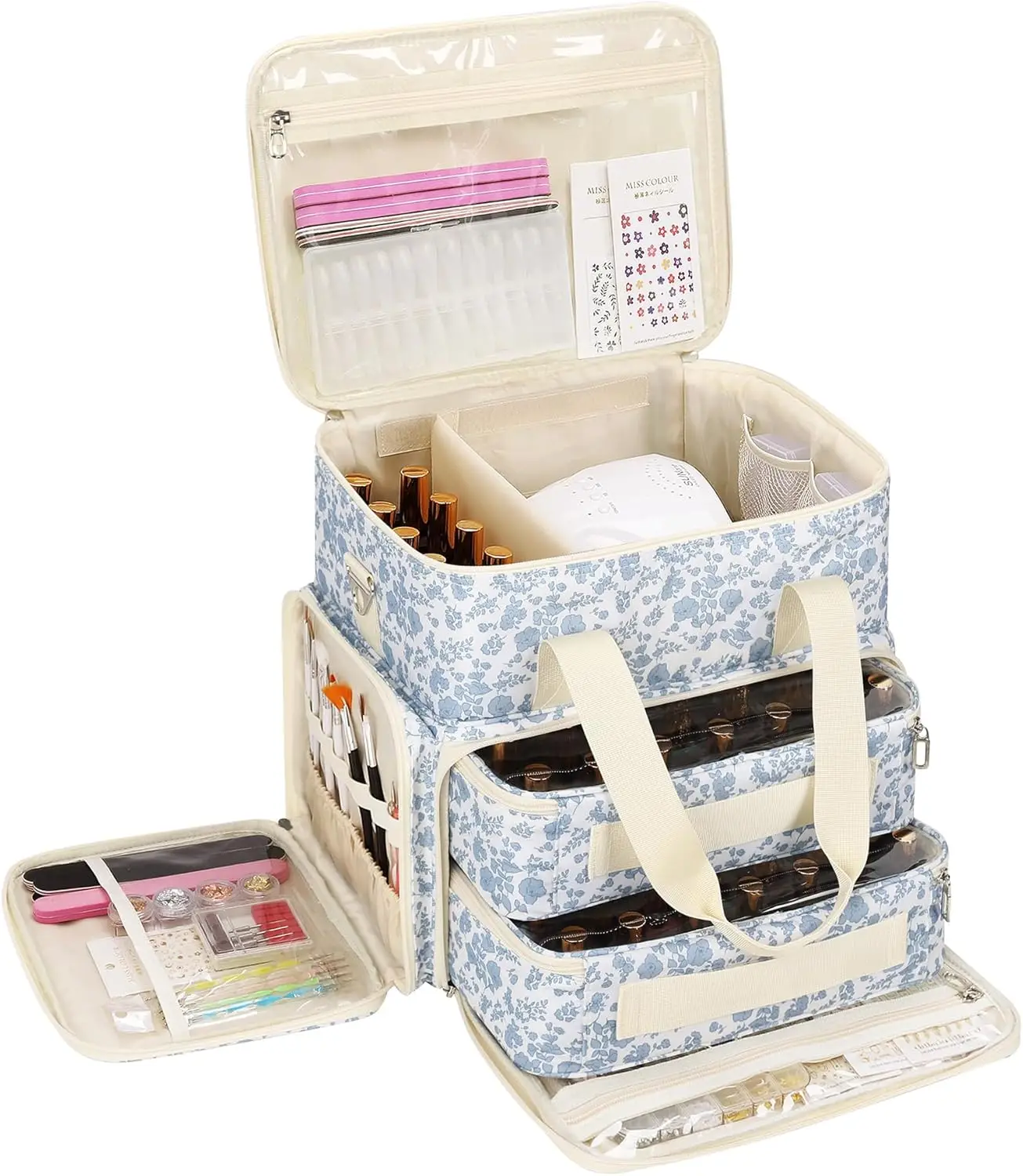 

Nail Polish Organizer Bag Holds 80-100+ Bottles with Removable Pouches for Manicure Supplies and Nail Tech Gifts