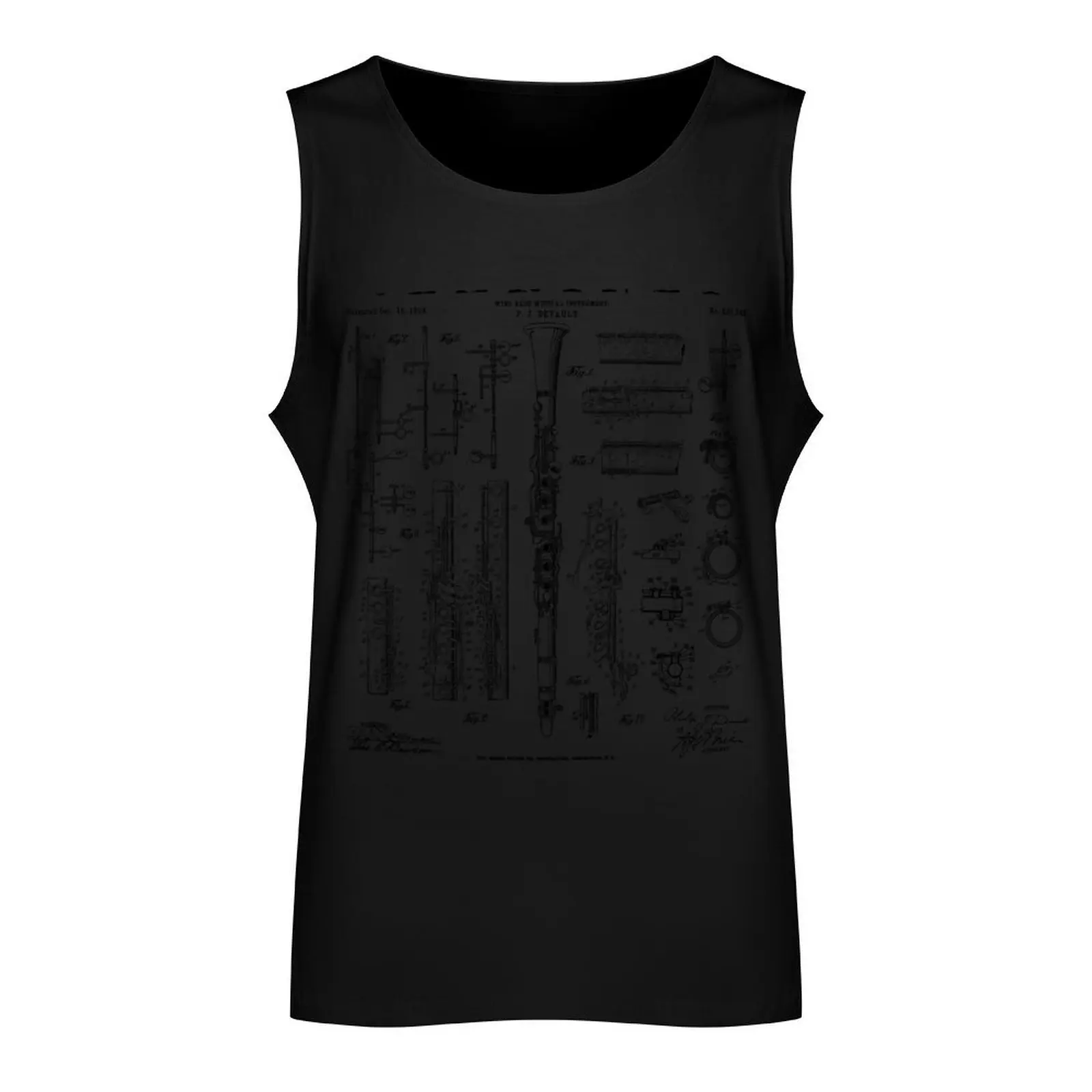 Clarinet Vintage Patent Clarinetist Drawing Print Tank Top men clothes bodybuilding t shirt quick-drying t-shirt