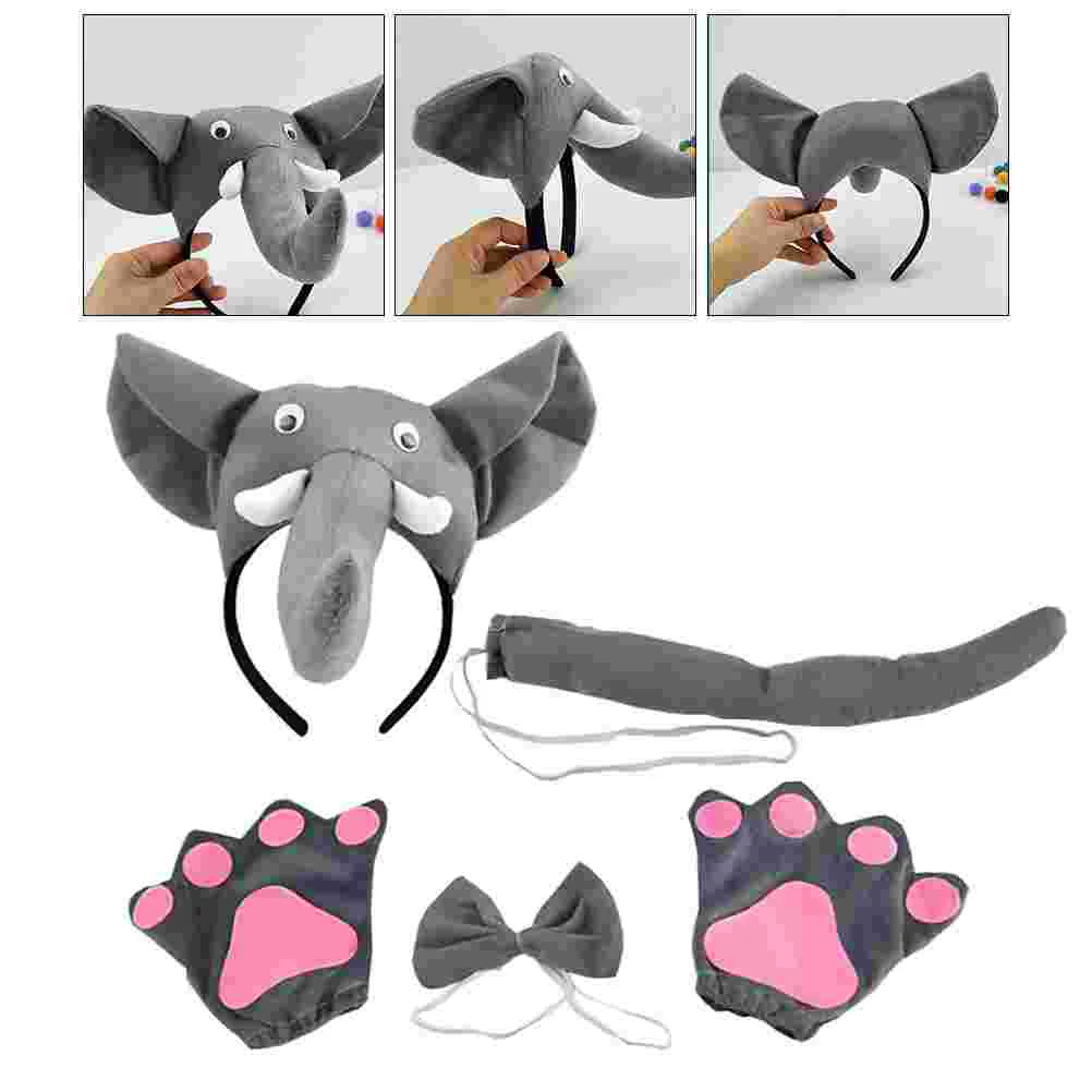 

5 Pcs Elephant Costume Adult Headband Makeup Halloween Costumes Grey Cloth Child Tail