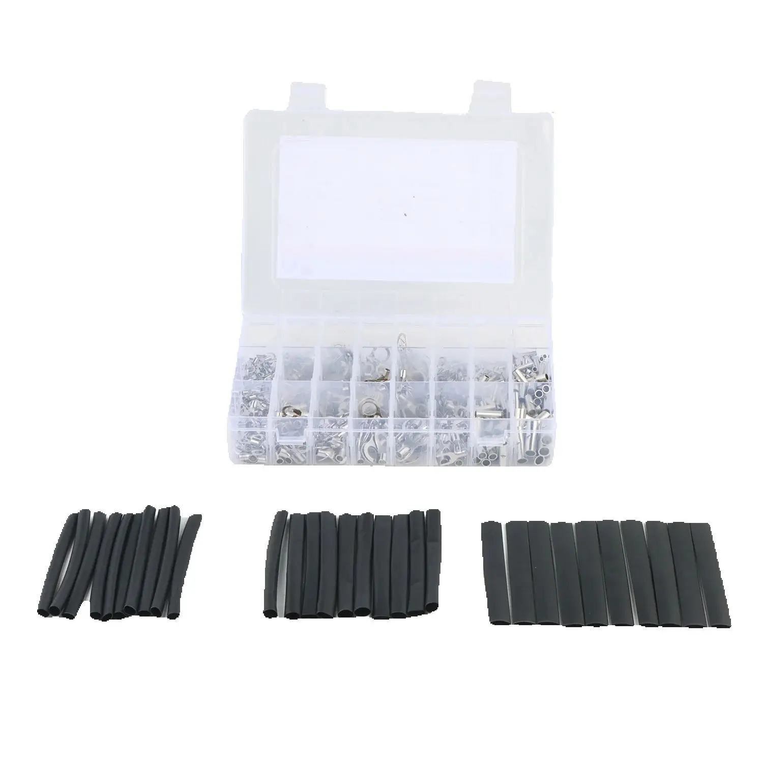

630pcs Non Insulated Terminal Kit AWG 22-10 Pure Copper Tin Plated Ring Fork Butt Splice With Heat Shrink Tubes