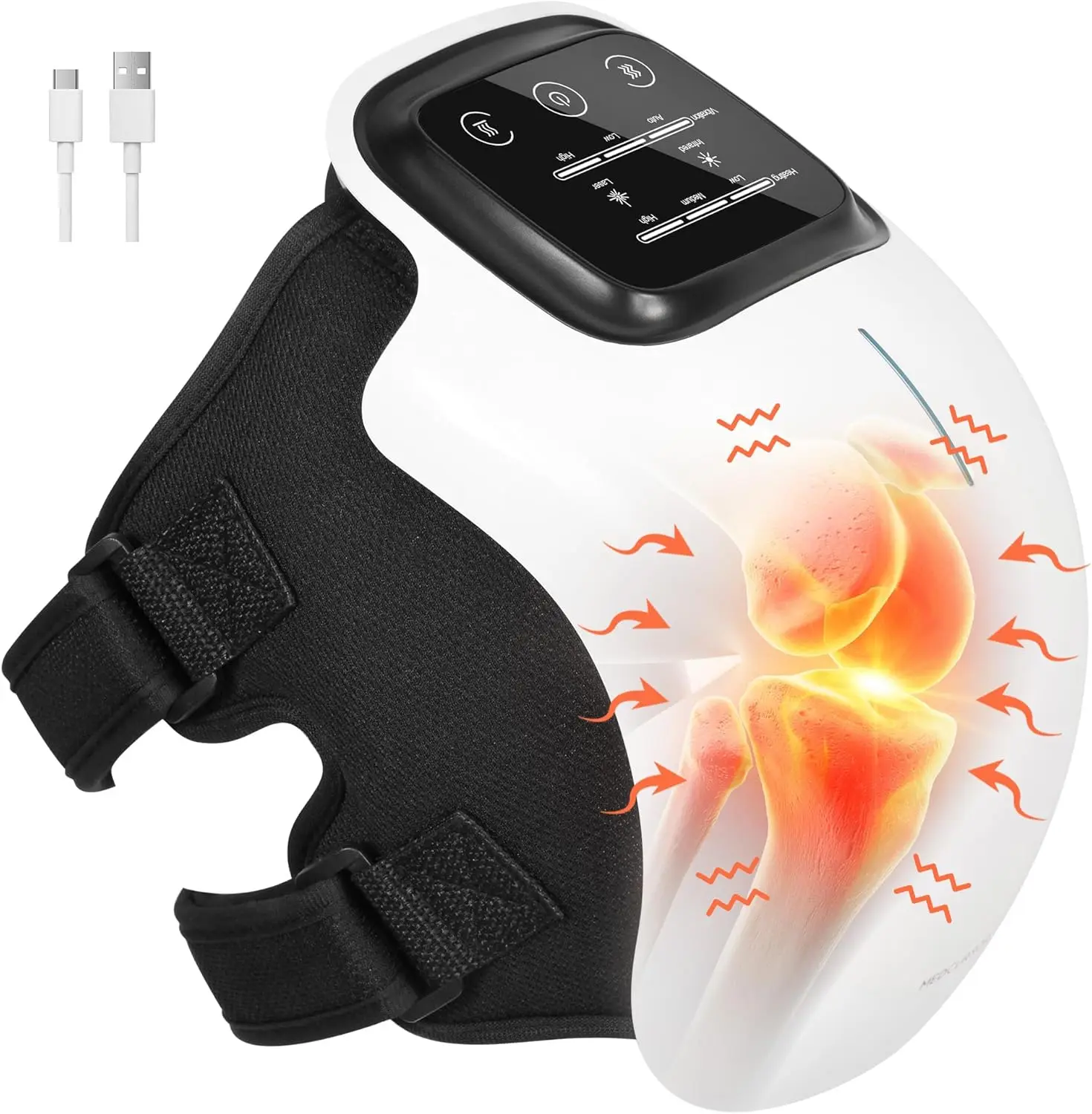 

Cordless Heated Knee Massager with 3 Heat Levels, 3 Vibration Modes, LED Screen & Adjustable Straps for Relief