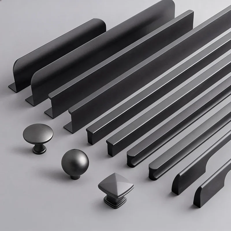 Modern Gunmetal Grey Cabinet Handles Luxury Kitchen Cupboard Pulls Anthracite Dresser Knobs Furniture Hardware 96/128/192mm