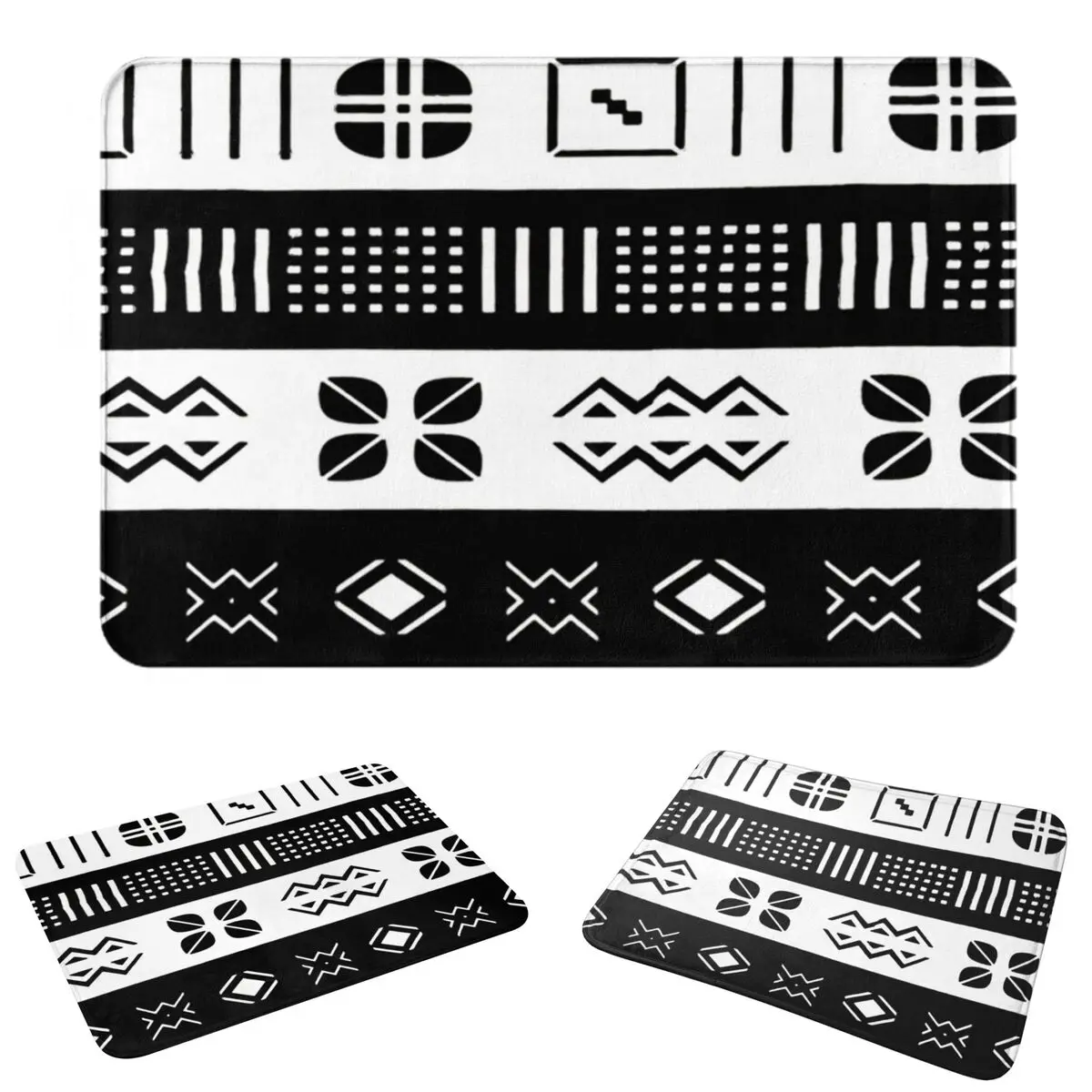 African Bogolan Mudcloth Pattern Non-slip Doormat Floor Mat Sand Scraping Carpet Rug for Kitchen Entrance Home Bedroom Footpad