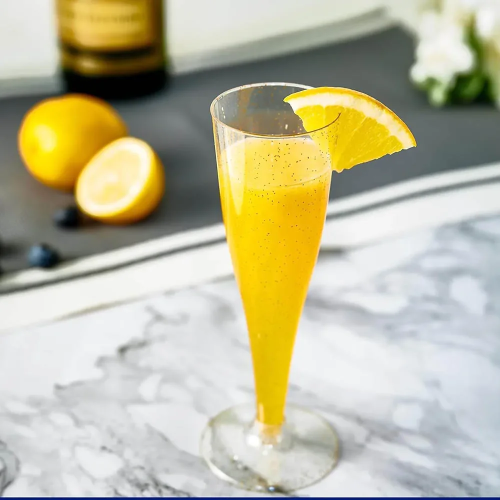 Plastic Champagne Flutes Disposable 4.5 oz Gold Glitter Plastic Champagne Glasses Perfect for Wedding,Thanksgiving Day,Christmas