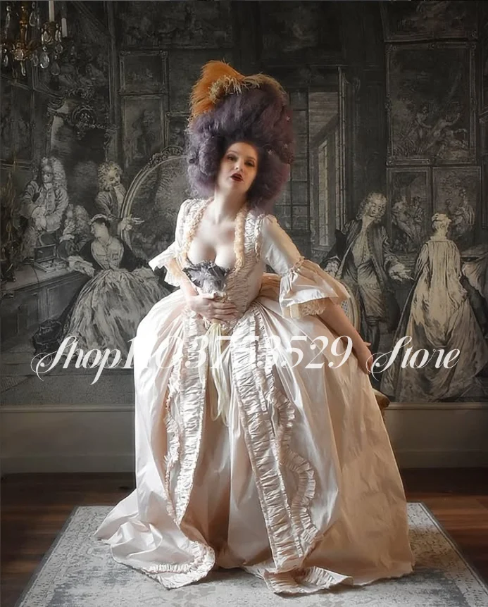 Luxo rosa pálido vitoriano vestido de baile pescoço quadrado meia manga rendas plissado espartilho gótico vapor idade eduardiano vestido de noite personalizado