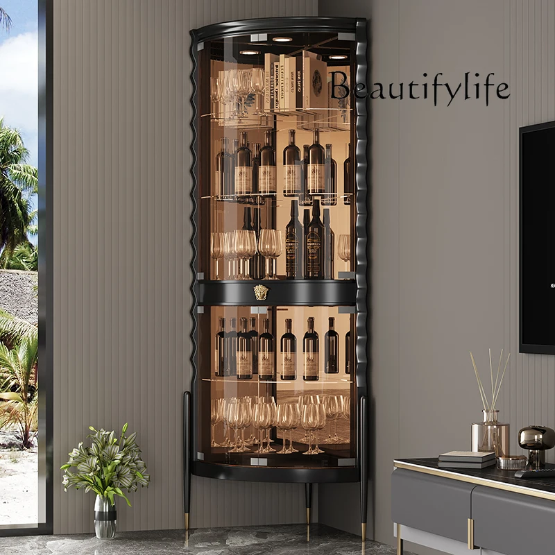 Glass door triangular wine cabinet living room light luxury high-end corner display creative new wine cabinet