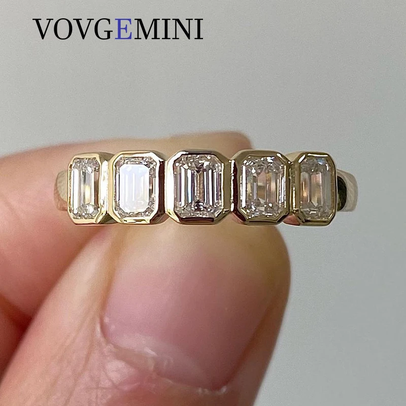 

VOVGEMINI 3x5mm Emerald Cut Moissanite Rings Band 14k Real Gold Jewelry Ring Au 750 585 Woman Ornaments Romantic Fashion Wedding