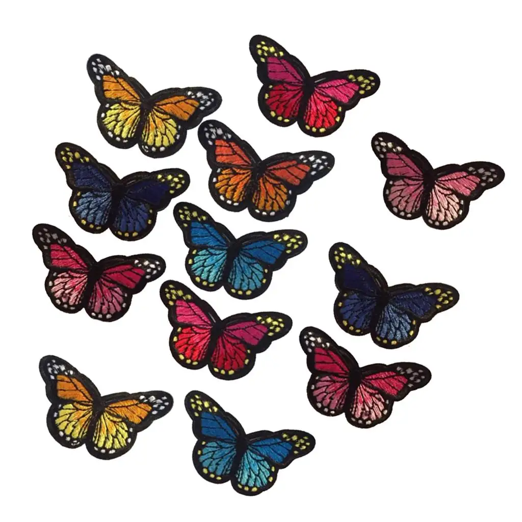 Iron Applique of 12 Colorful Embroidered Butterflies on Tasks