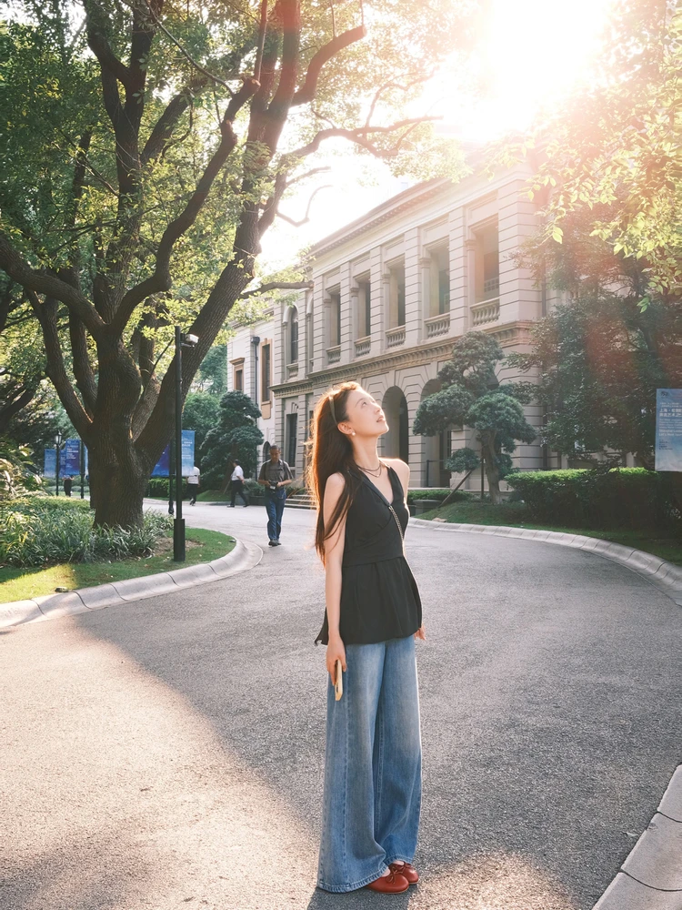 

Джинсы с высокой талией и широкими штанинами, прямые, с эффектом похудения, весна-осень, повседневные, из хлопкового стрейч-денима