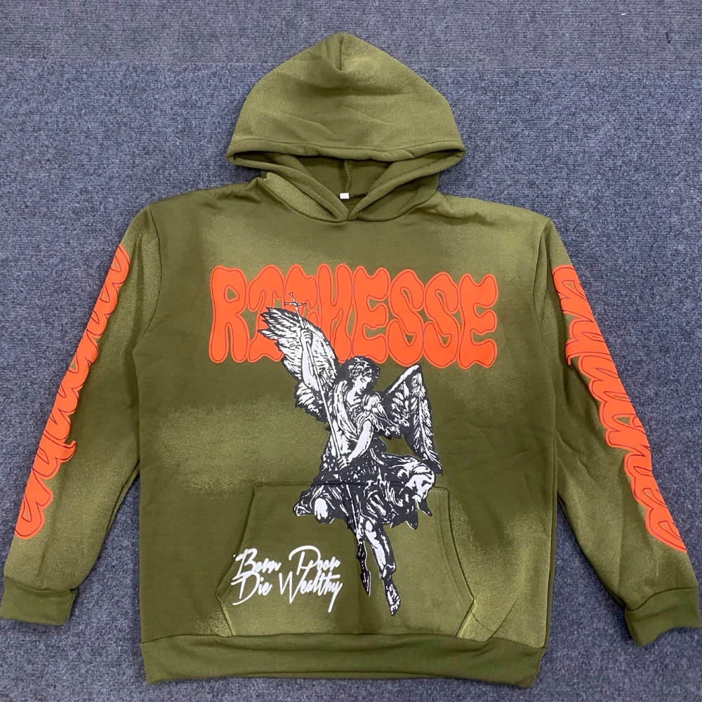 

26 Spring American vintage rock punk style Harajuku oversized hoodie, eagle pattern hooded sweater, colorful letter print