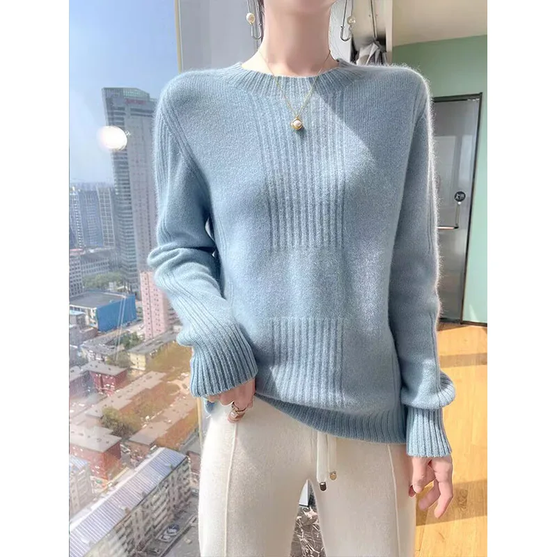 

Female Clothing Fashion Elegant O-neck Knitted Pullovers Autumn Winter Vintage Loose Soft Wool Jumper Chic Solid Warm Sweaters