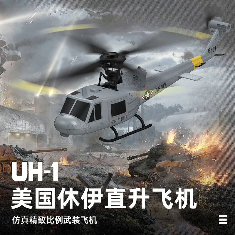 

6601 Uh 1 Huey Remote Control Helicopter Optical Flow Positioning Four Channel Single Rotor Rc Simulation Model One Key Takeoff