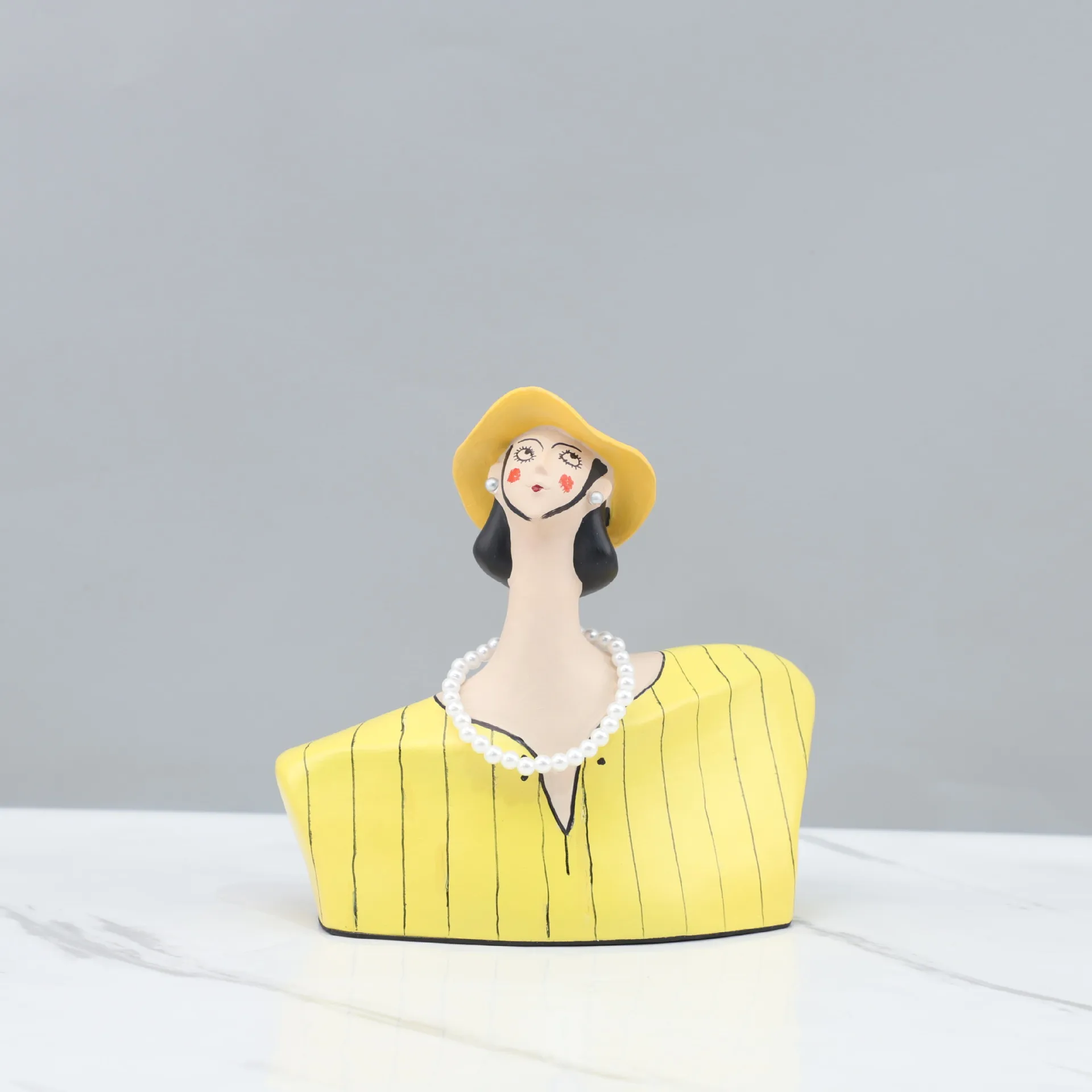 Modern light luxury French elegant yellow pearl lady ornament living room study entrance office home decoration