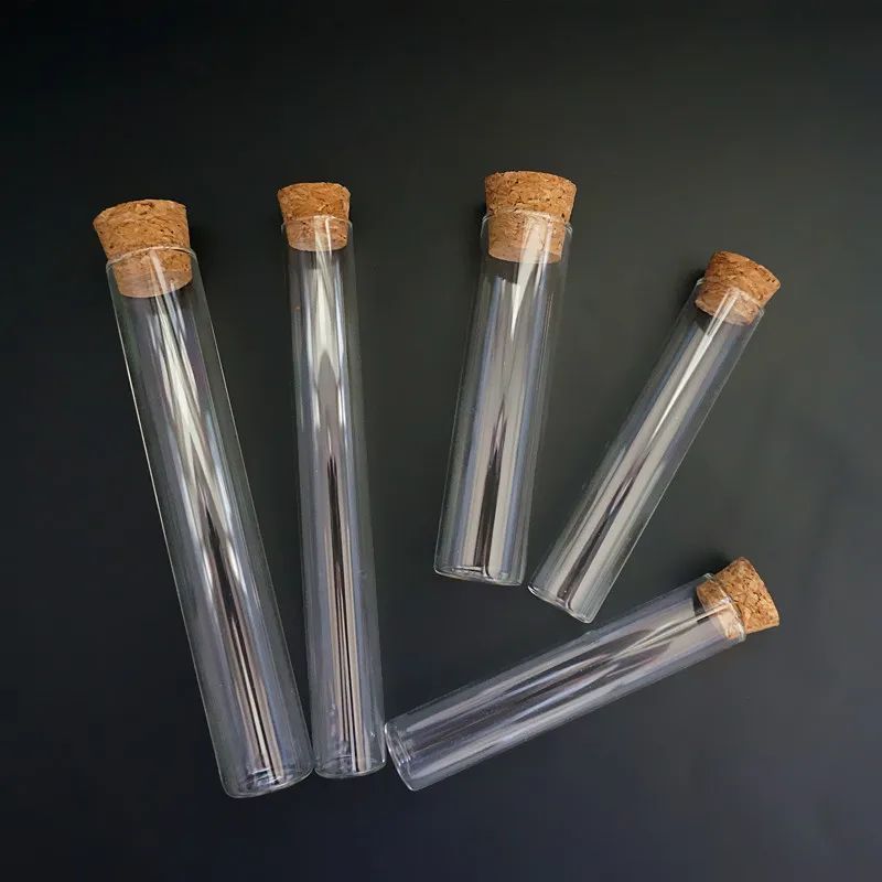 12Pcs/Lot DIA 20mm 25mm Clear Lab Glass Test Tube with Cork Stoppers Flat Bottom Tubes in Laboratory Supplies