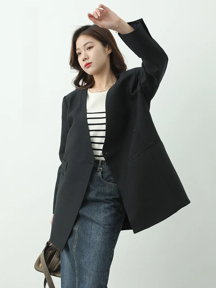 

Casual Woolen Merino Wool Vest Top Collarl Office Commute Sle Women's Faion Outerwear Straight Cut Long Sve V-Ne