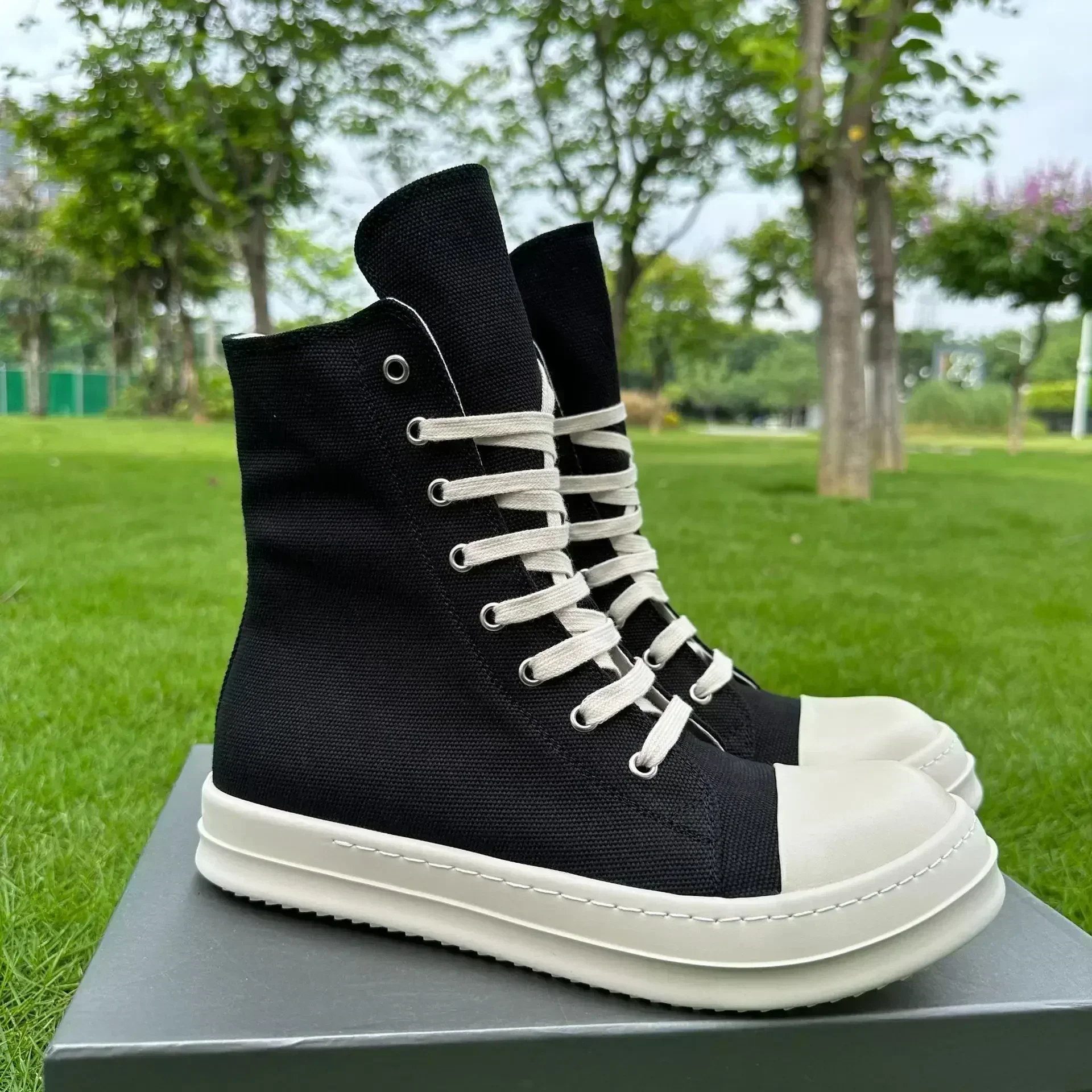 Rric  Quality designer High Top Board Shoes Thick Sole Brand  Heightened Black Shoes Versatile Canvas Shoes O-Wen  Women's Boots