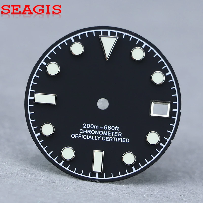 

28.5mm Matte Black Dial for NH35 BGW9 C3 lume Date No Logo