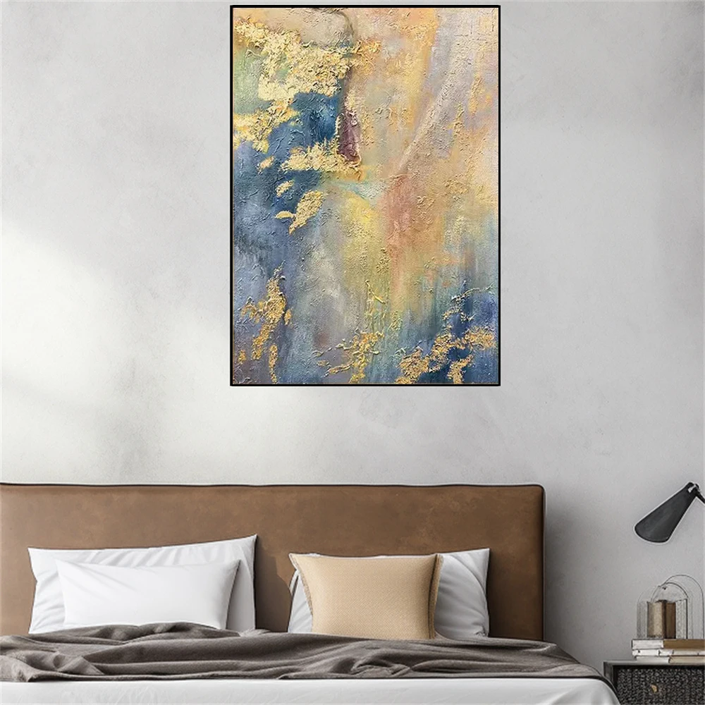 100% Hand Drawn Oil Painting Wall Art Picture Modern Gold Foil Mural Abstract Canvas Poster For Home Decor Image