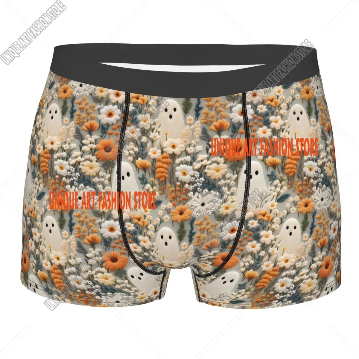 Niestandardowe Halloween duch kwiaty wzór na imprezę bielizna męska Stretch bokserki szorty majtki miękkie kalesony dla Homme