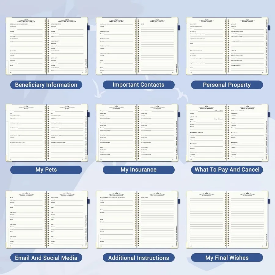 End of Life Planner Estate Planning Organizer with Tabs for Senior Spiral Funeral Planning Book with Large Font Gold Corner Gua