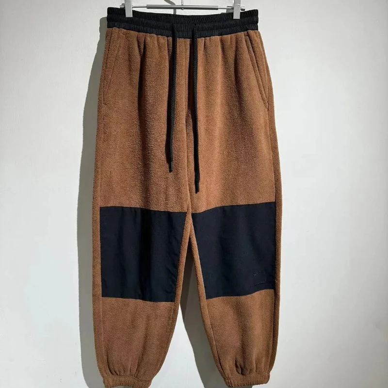 24AW New Clashing Color One Piece Fleece Casual Pants Thickened Sweatpants Man Trousers Odzież męska Y2k