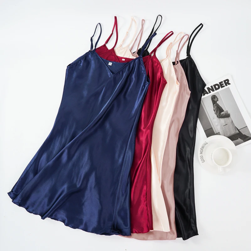 Ice Silk Suspender Nightdress Women's Thin Sexy Adjustable Shoulder Strap Pajamas Loose Home Clothes M-2XL