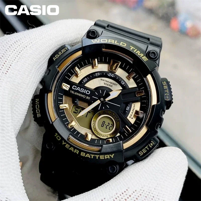 Casio AEQ-110W Men's Watch Black Samurai Digital Hands Dual Dial Multi-function Calendar Limit Star Style Fashion Activism Watch images - 6