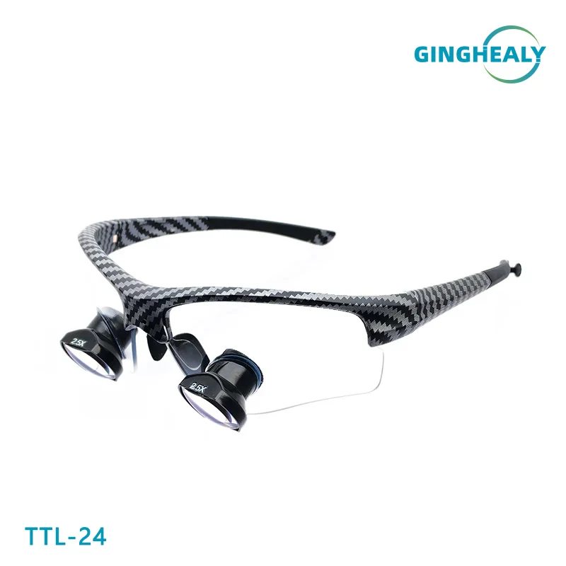 Ginghealy 24 TTL Galilean Loupes 2.5X/3.0X/3.5X IPD Customized Dental Surgical Loupes Square Lens Carbon Fiber Glasses Frames