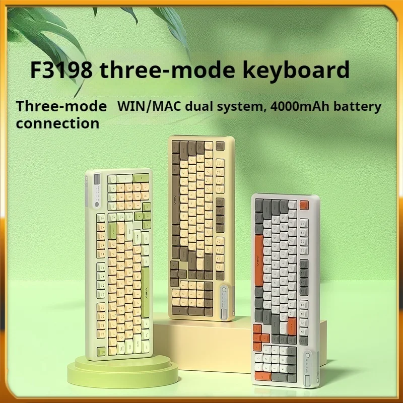 F3198 Wireless Three Mode Keyboard 98 Key Rgb Light Multi-Function Scroll Wheel Low Sound Key Tablet Laptop Office Keyboard