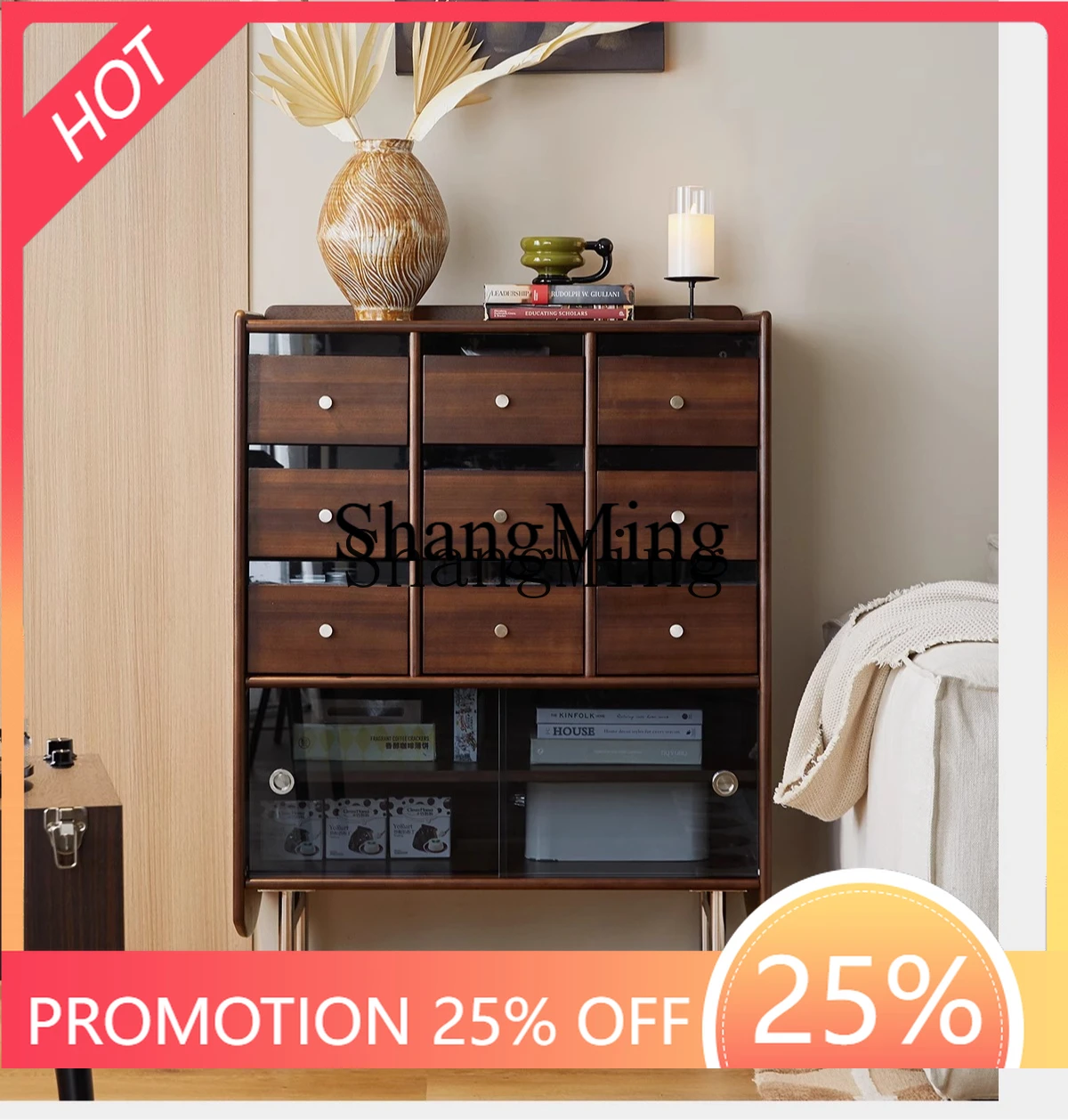 

SM sandalwood retro solid wood chest, living room sofa side cabinet, bedroom medieval nine chest cabinet