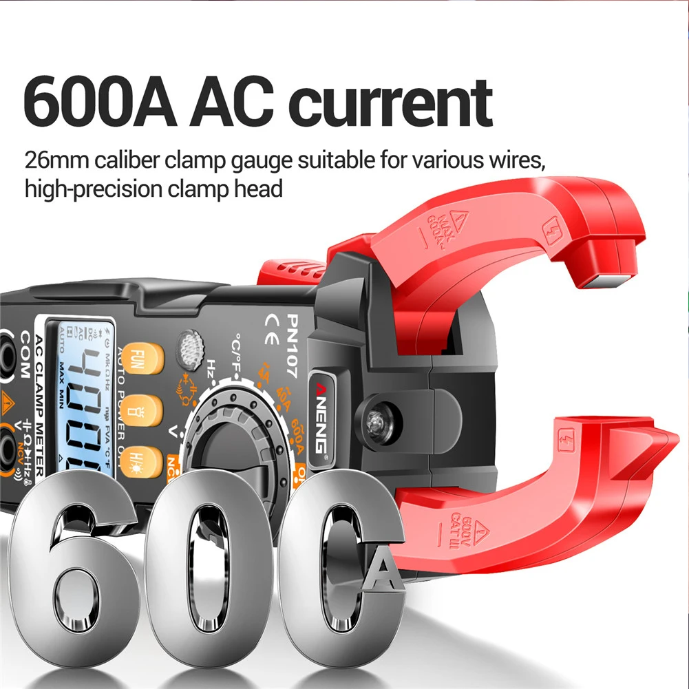 ANENG PN107 Grampo Medidor Digital, AC, DC Tensão, Teste de Temperatura, Multímetro, True RMS 4000, Contagem Elétrica, Ferramenta Tester