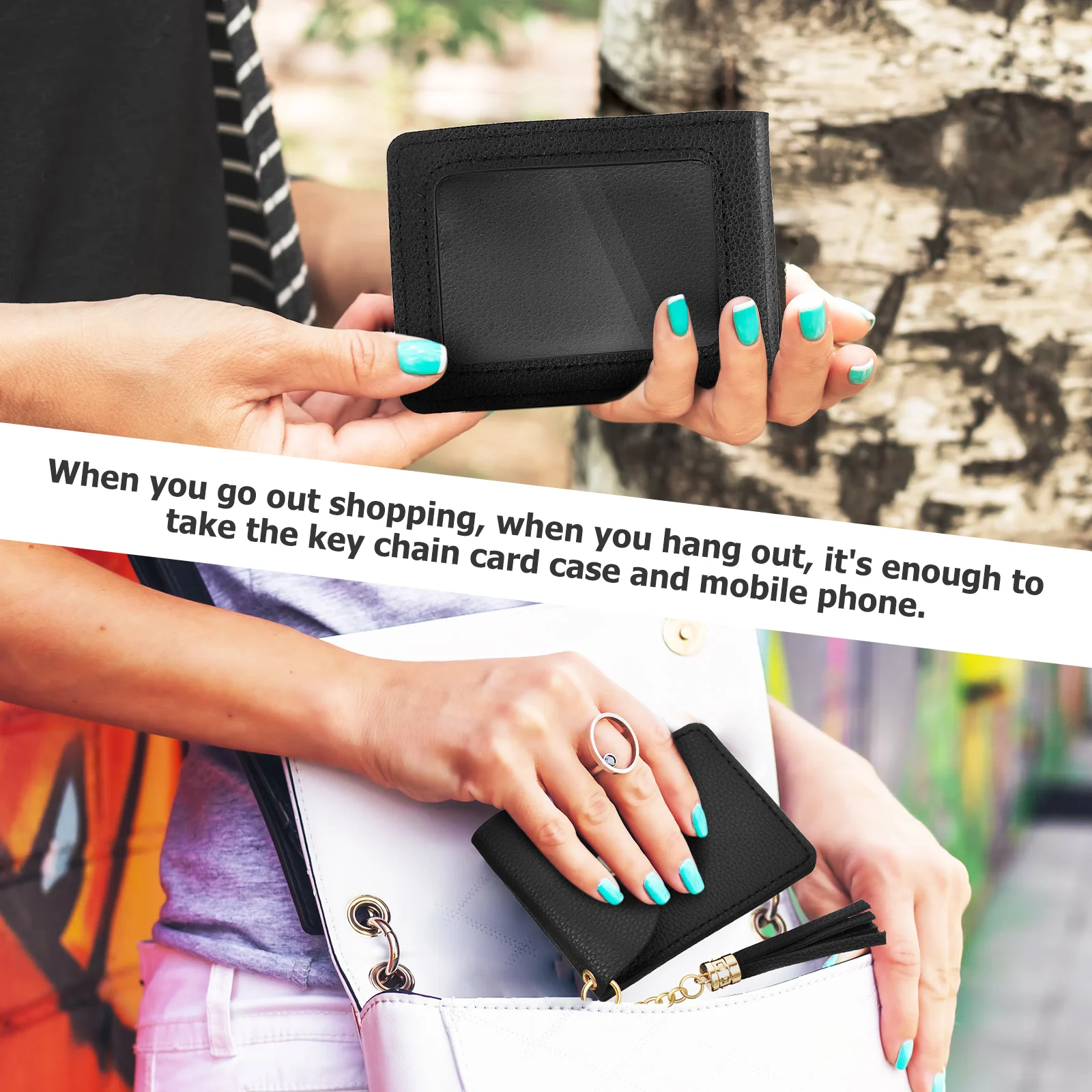 حامل بطاقات صغير من البولي يوريثان، شرابة كلاسيكية، ألوان كلاسيكية، تصميم زر آمن، محفظة نقود معدنية للنساء #4