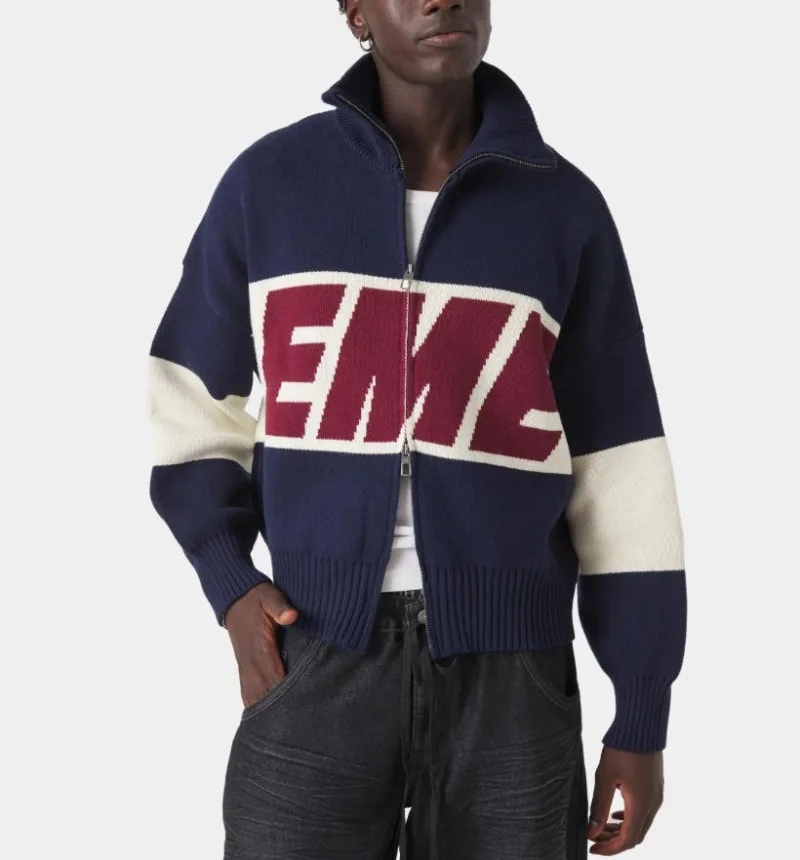 2025年 ハイストリート 原宿系 ストリートウェア アメリカンレトロ 刺繍入りカーディガン レディース カジュアル 暖かい ダブルジッパーセーター メンズ