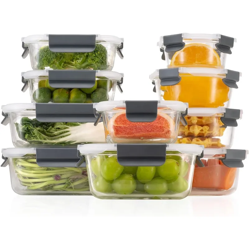 Glass Food Storage Containers with Airtight Lids, Glass Meal Prep Containers for Lunch Food Storage with Lids, Glass Food