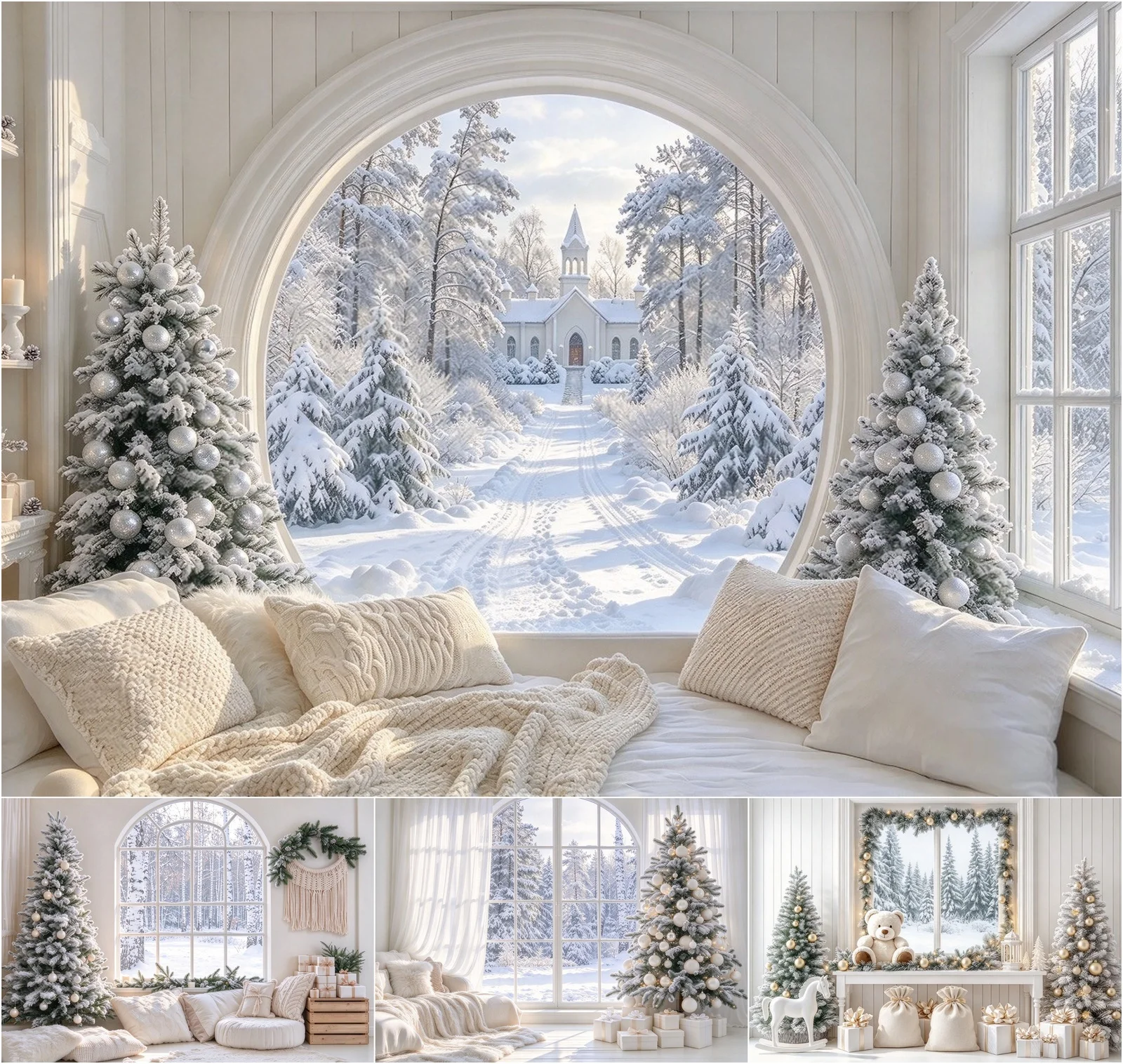 Mehofond Healing Wind Winter Christmas Indoor Photography Xmas Tree White Pillow Birthday Kid's Family Portrait Background Decor