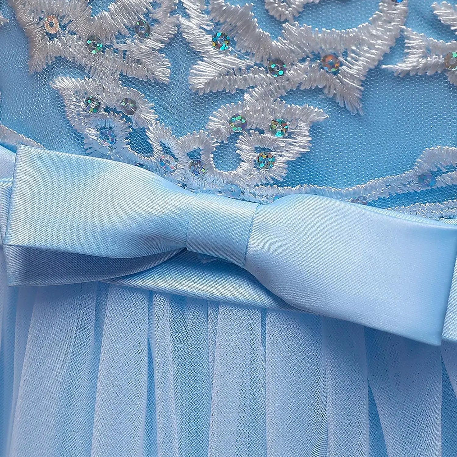 Sukienka dla dziewczynki z niebieską koronką na plecach, dużą kokardą i kwiatami, na przyjęcie urodzinowe, taniec, wieczór z okazji ukończenia szkoły, komunię, elegancka sukienka wizytowa.