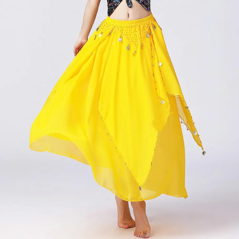 Folk Dance Skirt Elegant Multi-layered Chiffon Skirt Sparkling Sequin Embellished Folk Dance Performance Attire For Women