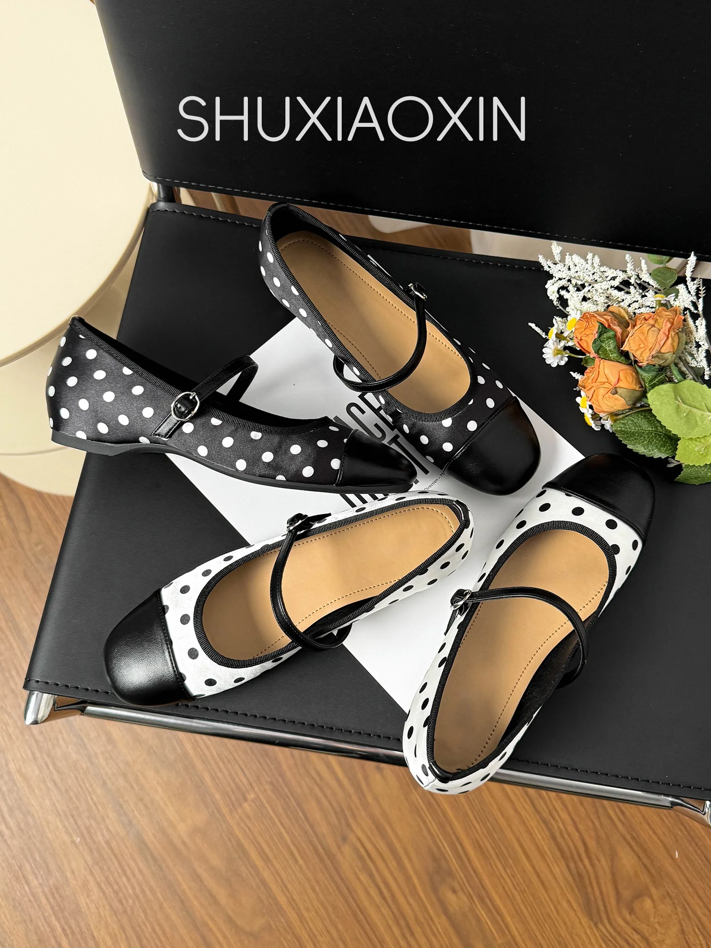 spring-2026-women's-ballet-flats-korean-style-patchwork-high-top-flat-heel-inner-heightening-small-size-polka-dot-shoes